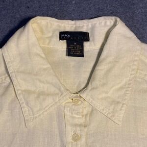 GRACE ELEMENTS women's 100% LINEN YELLOW Button Down LONG SLEEVE 1X